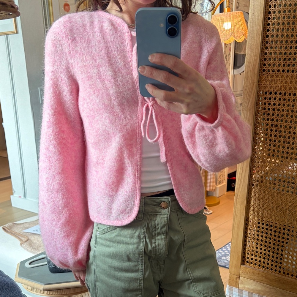 Sézane Gilet Marie Mohair Cardigan in Rose Dragée / NWT / XXS